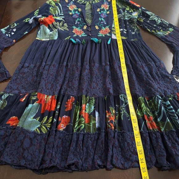 Antica Sartoria Floral Embroidered Boho Tassel Lace Tiered Babydoll Dress Sz M - Picture 9 of 11